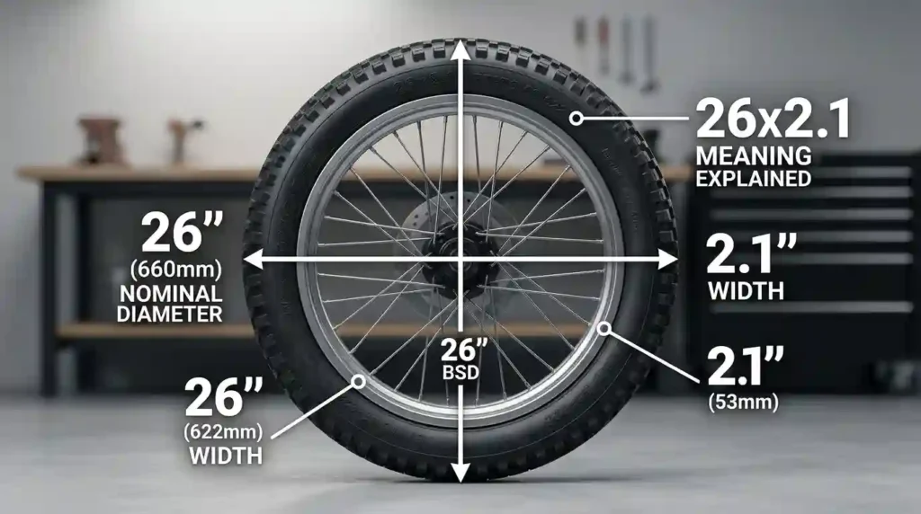 what does 26x2.1 mean on a bike tyre